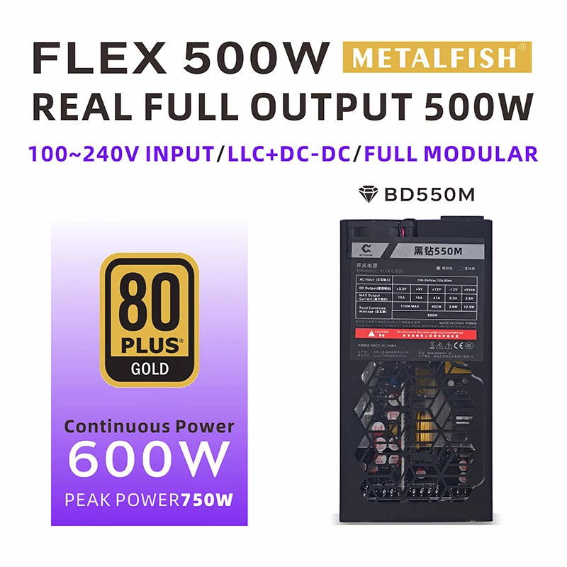 

Модульный блок питания METALFISH Flex 500 Вт, маленький компьютерный блок питания 1U Flex-ATX 500 Вт для ITX Mini PC POS AIO NAS (600 Вт опционально)