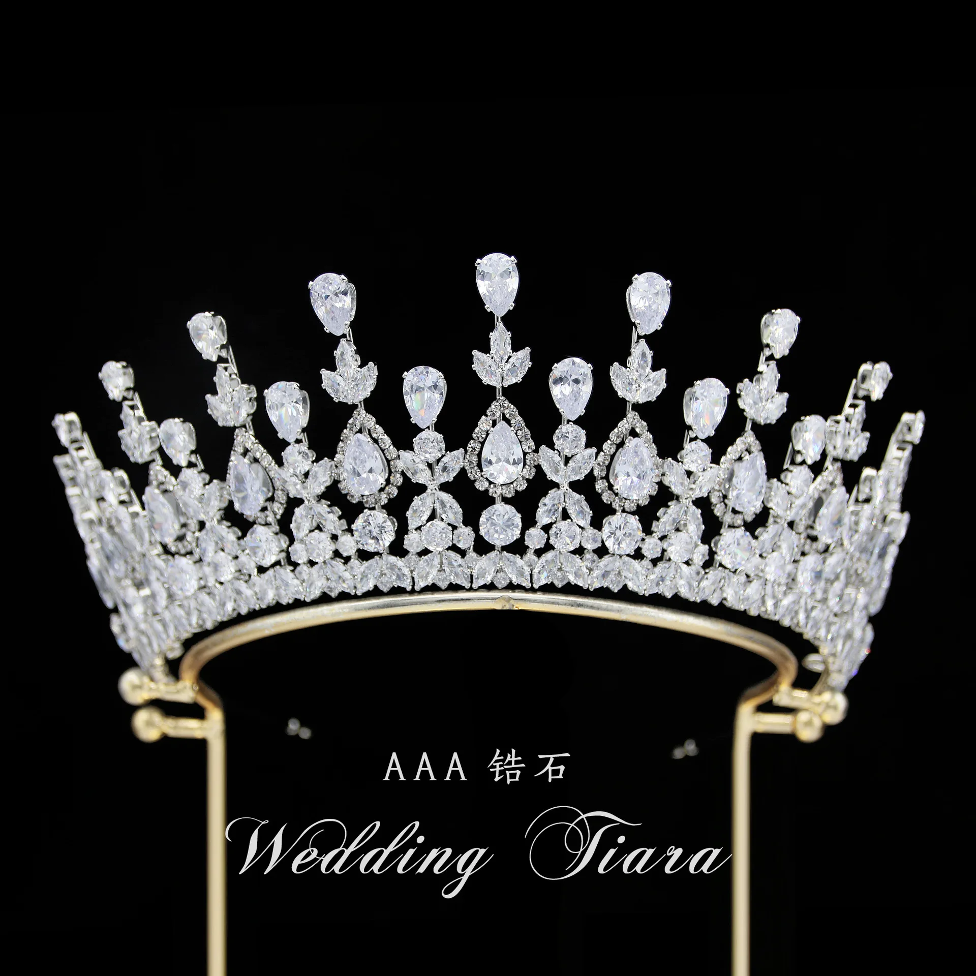 Forest Green CrystalCopper Bridal Tiaras Royal Queen CZ Crown Rhinestone Pageant Diadem Wedding Costume Hair Accessories