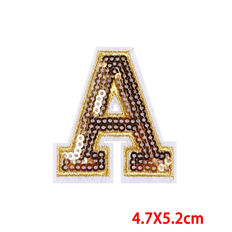 26 English Letters Patch Golden letter embroidery Patch Letter Iron On Patches For Clothing Gold Edge Chenille Patch Badges DIY