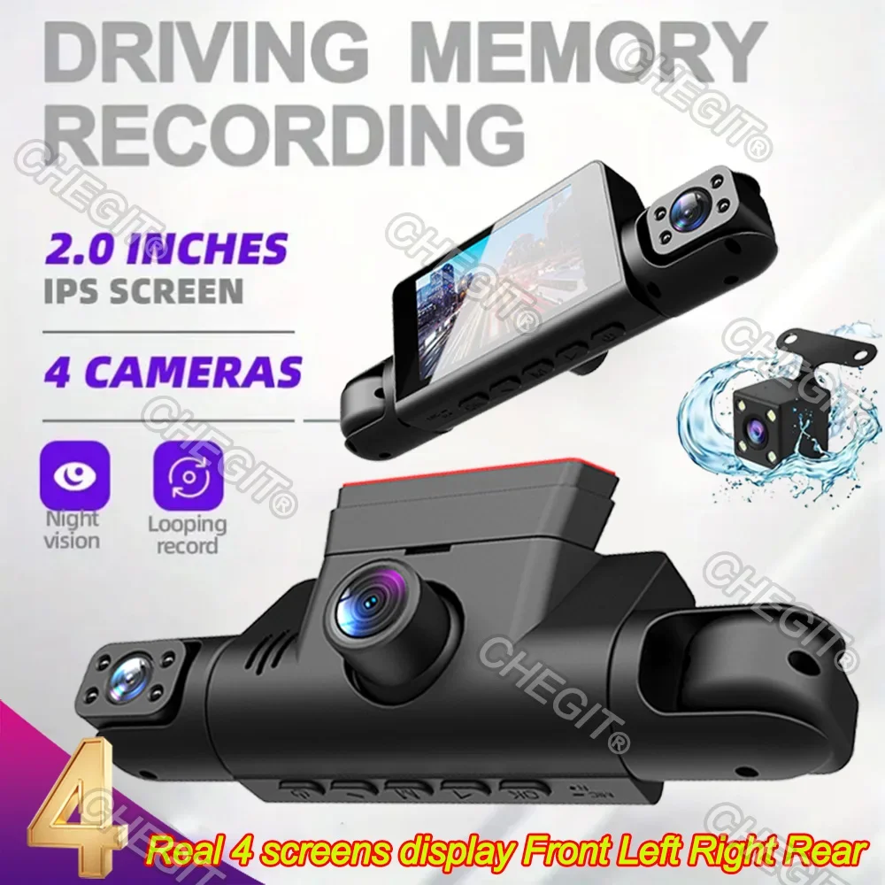 

New 4Lens Car DVR 360 Degrees Front Right left Rear View camera 1080P Video Recorder Dash Cam Night Vision Car accessories