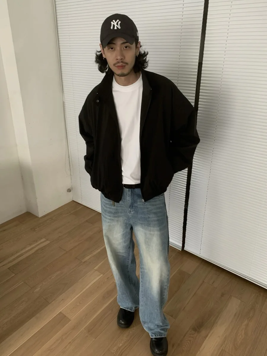 

American Retro Cleanfit Jaet ort Wide Zipper Collar for Men And Women Autumn Winter Casual Loose Pure Color Coat