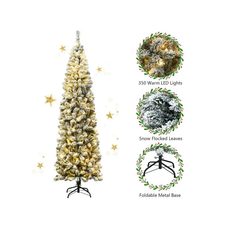 

Рождественская елка-карандаш длиной 7,5 футов с наконечниками 641 и 350 теплыми светодиодными фонарями, конструкция из ПВХ и металла