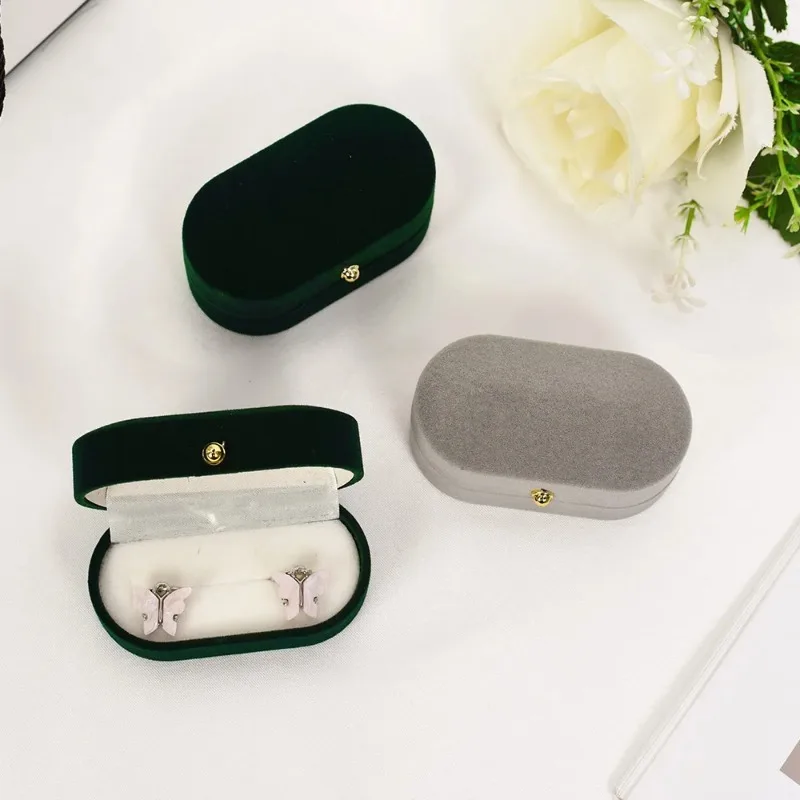 Flocking Velvet Square Boxes Propose Rings Earring Display Ring Jewelry Storage Box Oval Flip Case Packaging Container Organizer