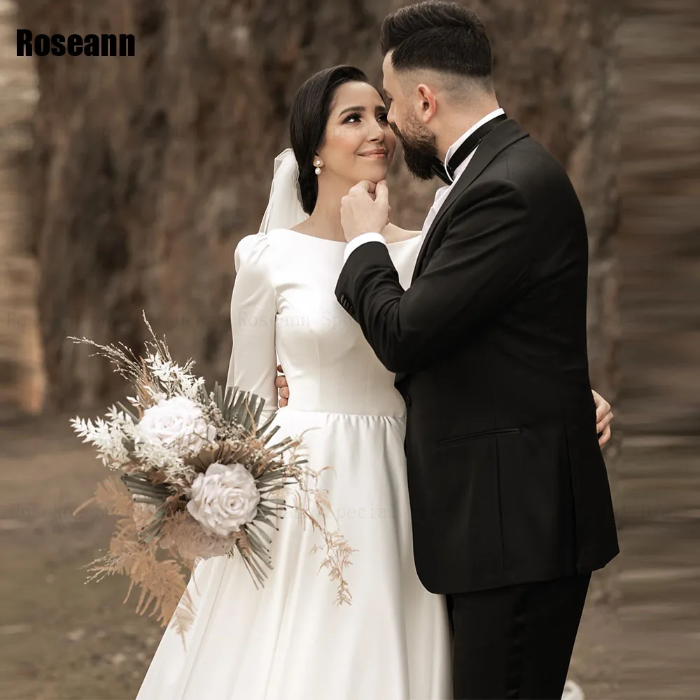 

Muslim High Quality Ivory A-line Wedding Dresses O-Neck Full 2024 New Design Floor Length Bride Dress Brush Train robe de mariée