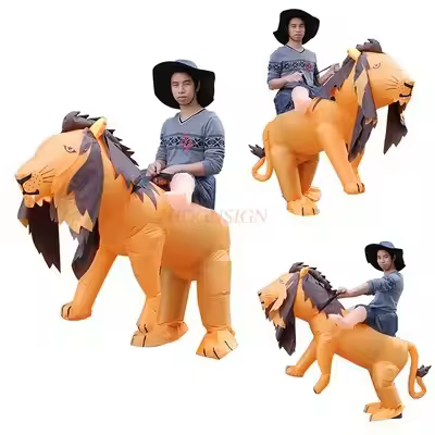 Adult Children Riding Lions Inflatable Clothes Animal Mounts Walking Cartoon Clothing Funny Performance Clothing Performance
