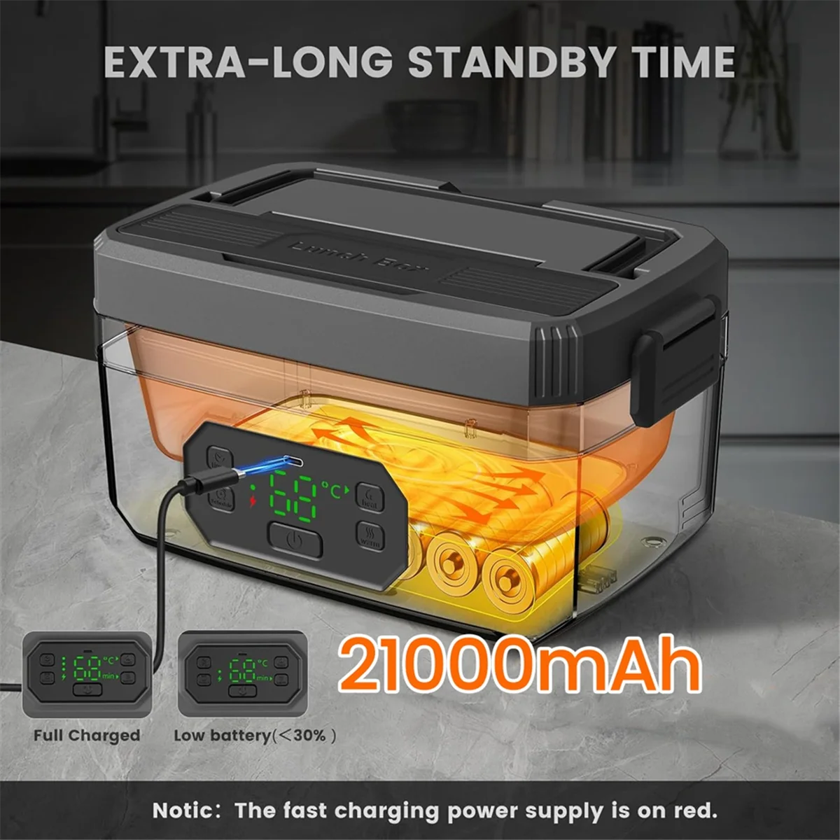 FSLH صندوق غداء كهربي لاسلكي للبالغين 21000 مللي أمبير قابلة للشحن صندوق غداء ساخن 1.2L المحمولة ذاتية التدفئة جهاز تسخين الطعام #3