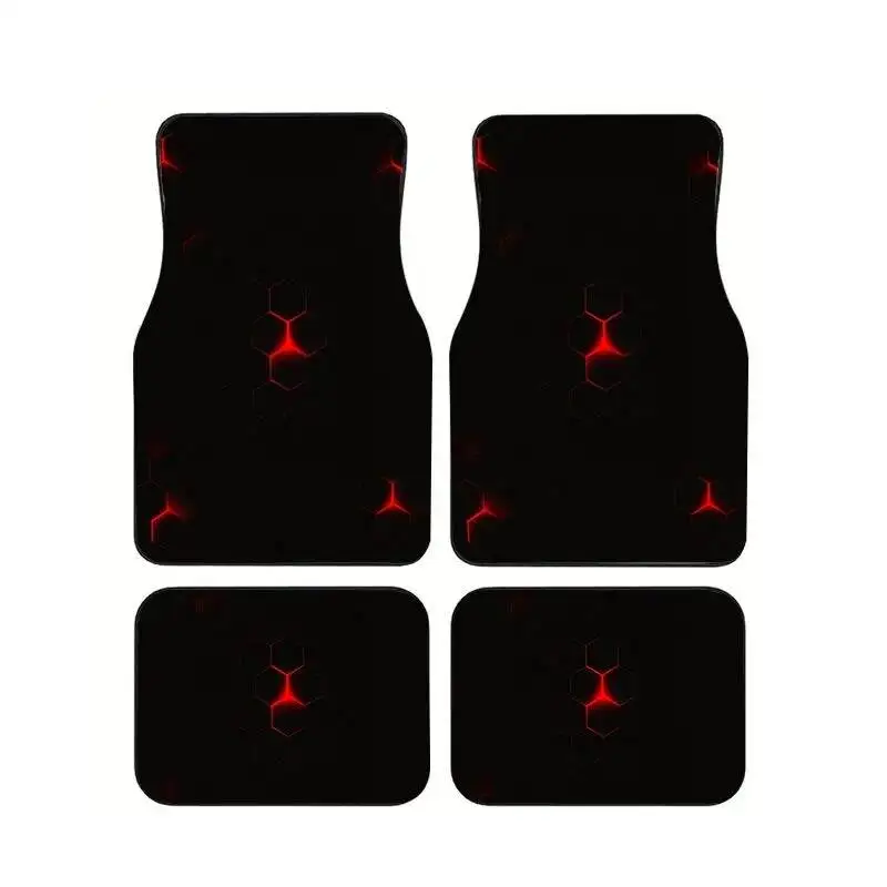 

Universal Red Honeycomb Car Floor Mats 4pcs Set Anti-slip Waterproof Auto Foot Carpets Tech Geometric Pattern Car Accessories