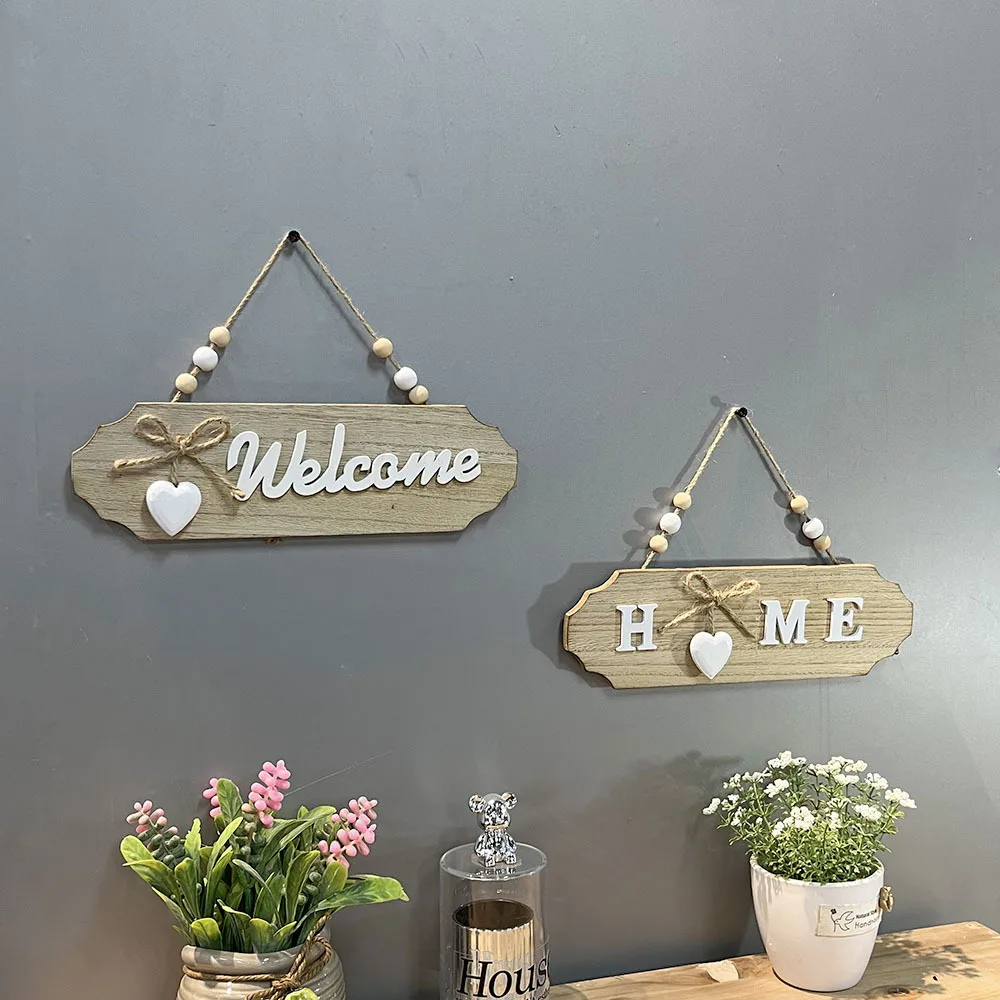 Creative Wooden Welcome/Home Sign Decoration for Store Bedroom Front Porch Door Wood Board Rustic Decorations Outdoor/Indoor