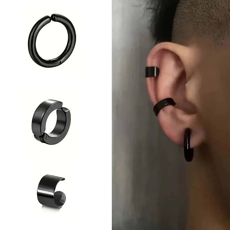 6pcs Stainless Steel Geometric Ear Clip Set Glossy No Piercing Required Ear Cuff Accessory Men Women Fashion Daily Wear Style