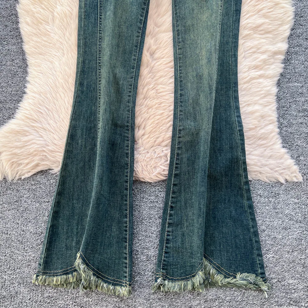 أنيقة عارضة المرأة أنيقة شرابة ضئيلة خمر السراويل عالية الخصر أزياء الخريف فام ملابس حريمي #5