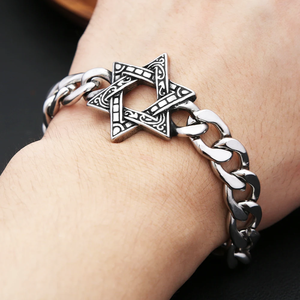 خمر نجمة داود سلسلة سوار 316L الفولاذ المقاوم للصدأ موضة السداسية أساور للرجال النساء تميمة مجوهرات هدايا بالجملة