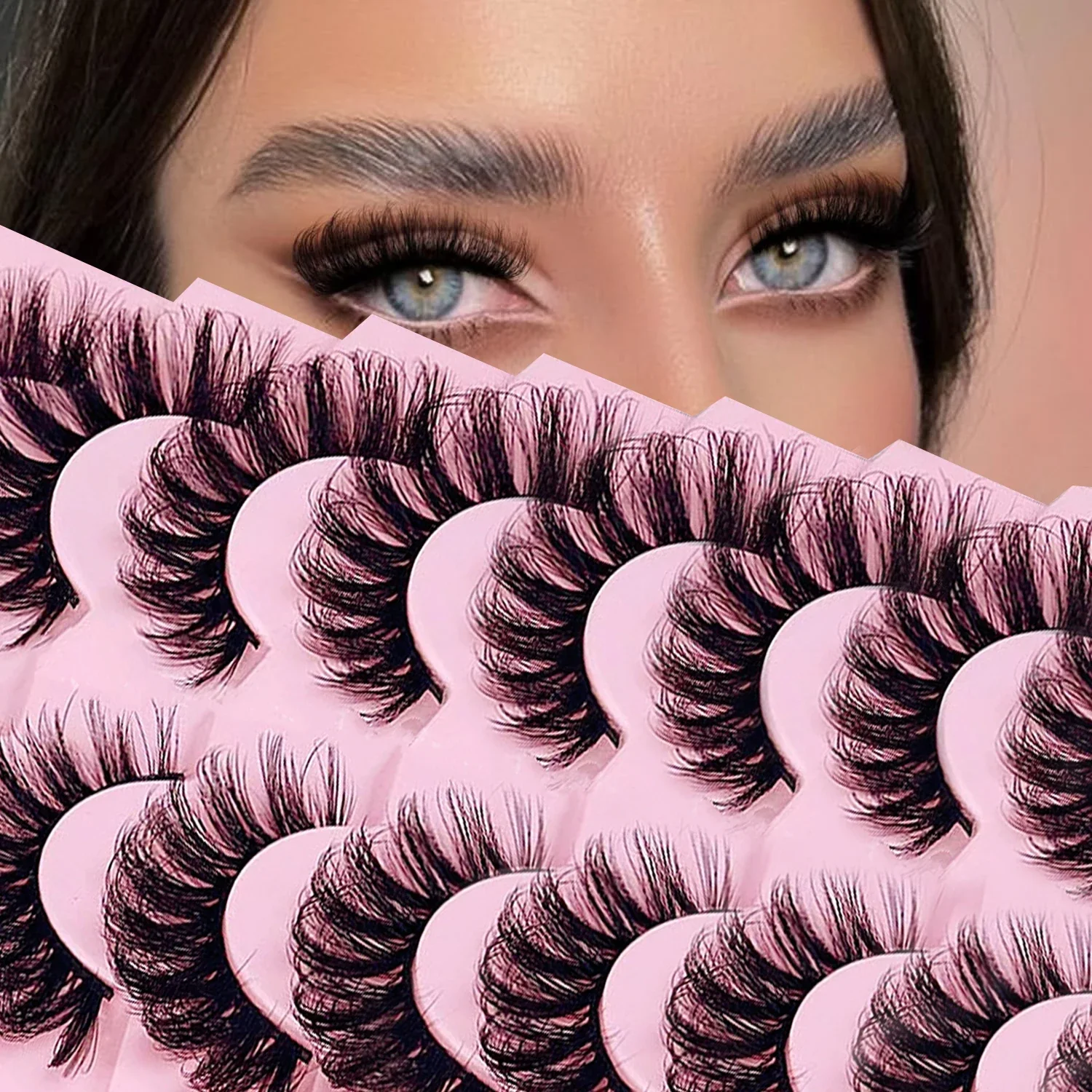 7 par sztucznych rzęs Volume Faux Mink Fluffy Lashes Dramatic D Curl Strip Lashes 18MM Thick Eye Lashes Pack