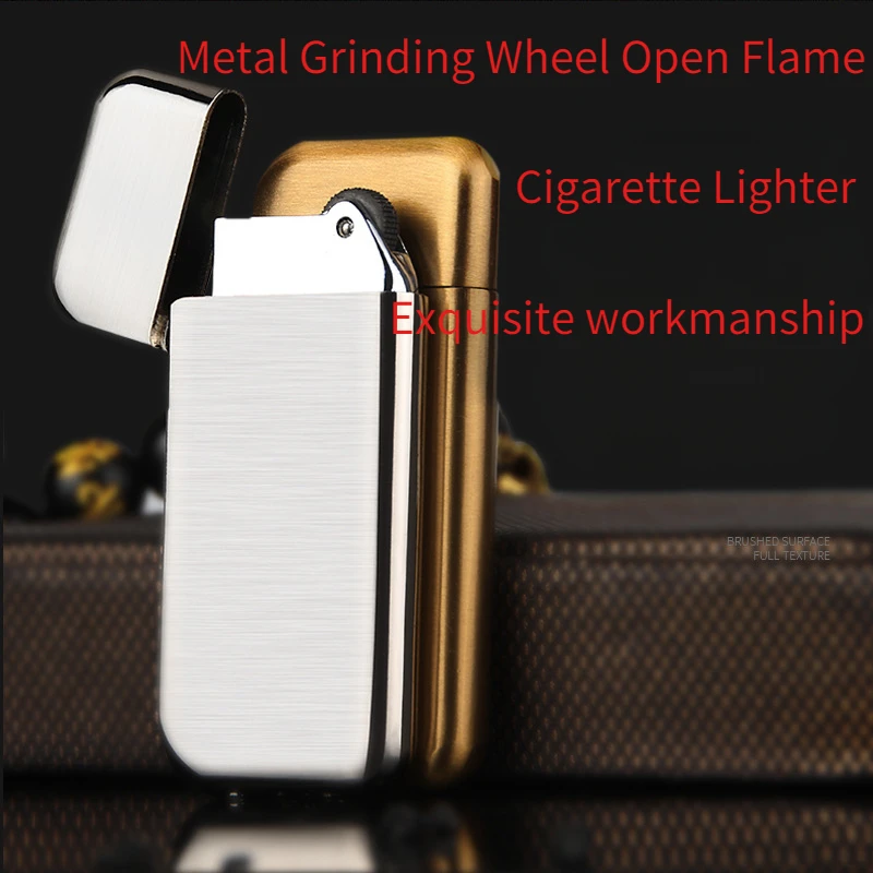 

New Ultra-thin Pearl Lighter Metal Grinding Wheel Open Flame Classic Retro Brushed Frosted Creative Cigarette Lighters & Smoking