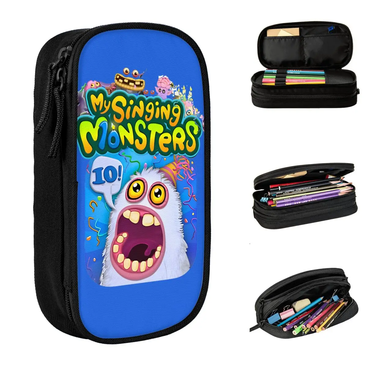 My Singing Monster Wubbox Monster tempat pensil kantong pensil tempat pena pelajar tas besar perlengkapan sekolah alat tulis kosmetik