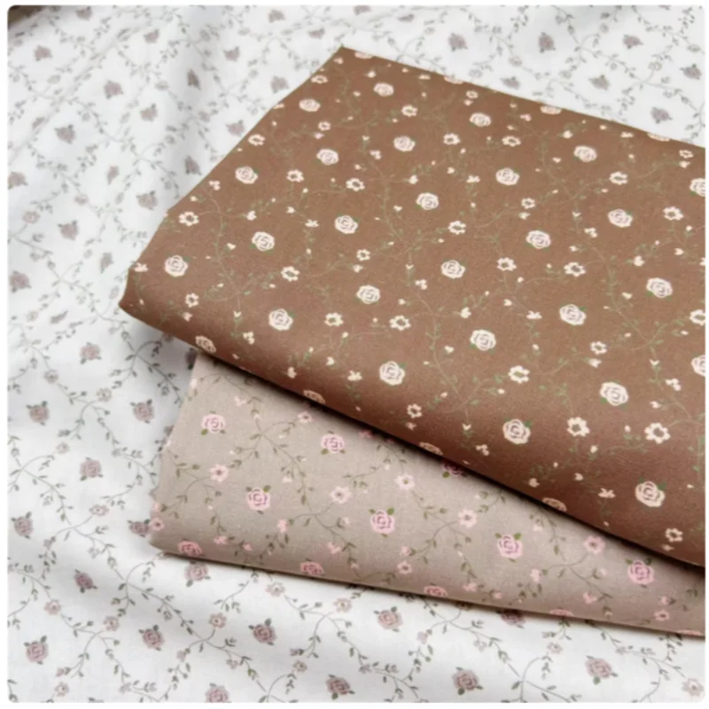 

Coffee Retro Rose Plaid Pure Cotton Poplin Fabric, Handmade DIY Garment, Dress, Hair Ring Sewing Tissue, M44