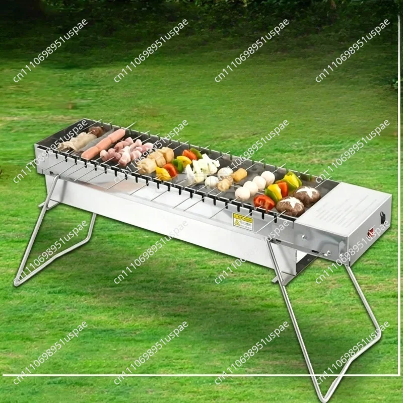 Camping Grill Rack Automatic Flipping Barbecue Machine, Folding Charcoal BBQ Machine Outdoor Camping Tool