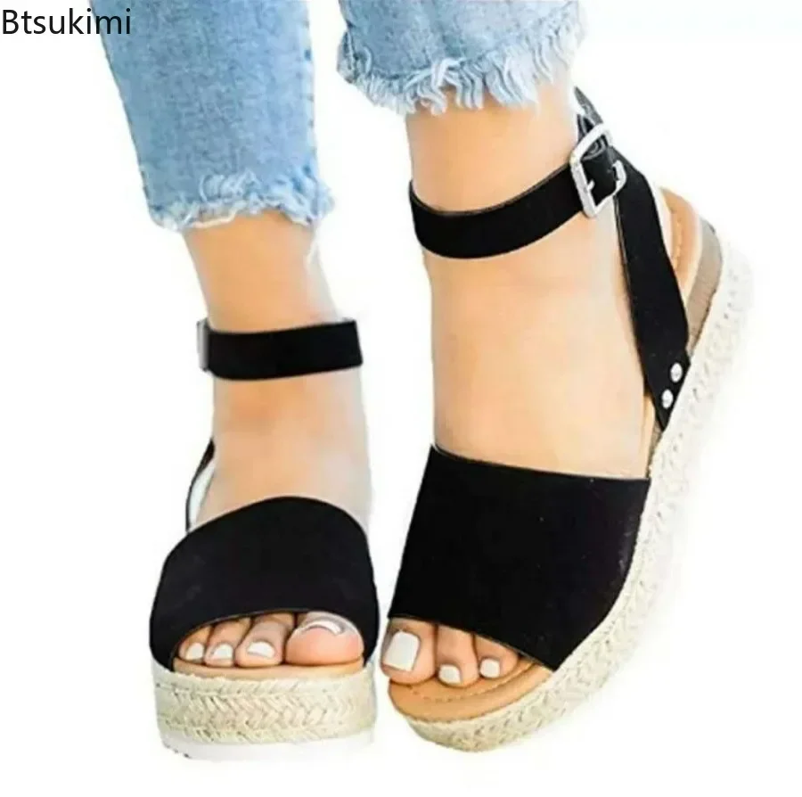 Neue 2025 frauen Sommer Schuhe Mode Hanf Seil Keilabsatz Plattform Fisch Mund Sandalen Weibliche Luxus Alias Mujer Größe 35-43