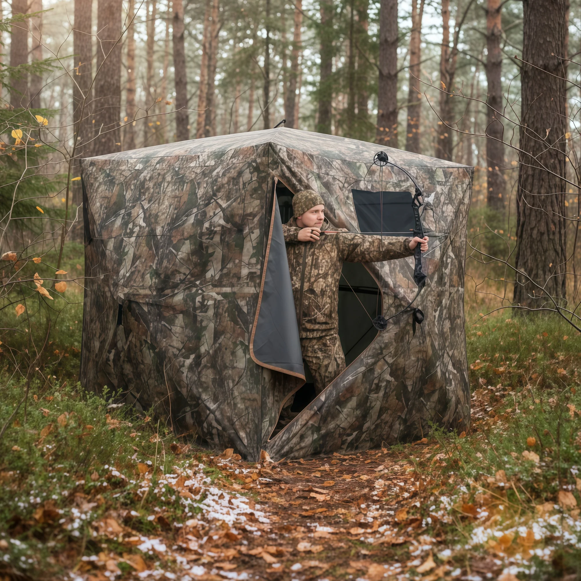 Refugio de Caza Plegable con Camuflaje, Fácil de Instalar, Refugio Terrestre para Exteriores con Almacenamiento para la Temporada de Caza de Ciervos, Pavos y Patos