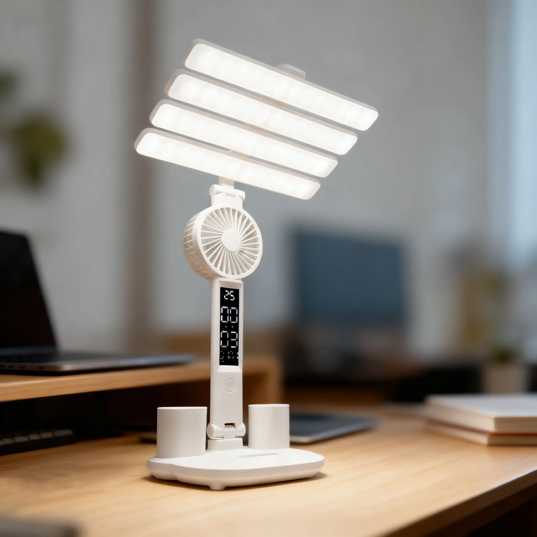 

Multifunctional LED Desk Lamp with Fan, Digital Display Table Light, Eye-Caring for Study, Office, Bedroom, Dorm, Creative Gift