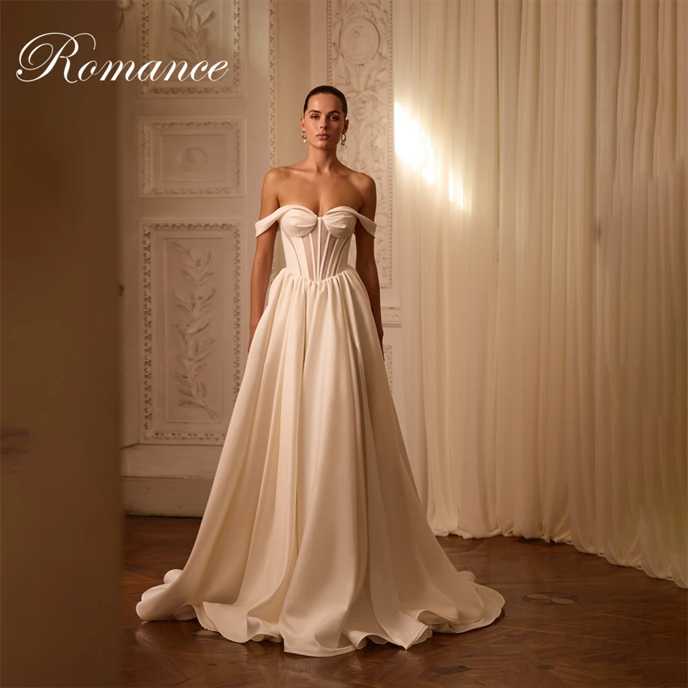 

Современное свадебное платье трапециевидной формы без бретелек со складками и открытыми плечами, атласное свадебное платье со шнуровкой и открытой спиной, Vestidos De Novia по индивидуальному заказу