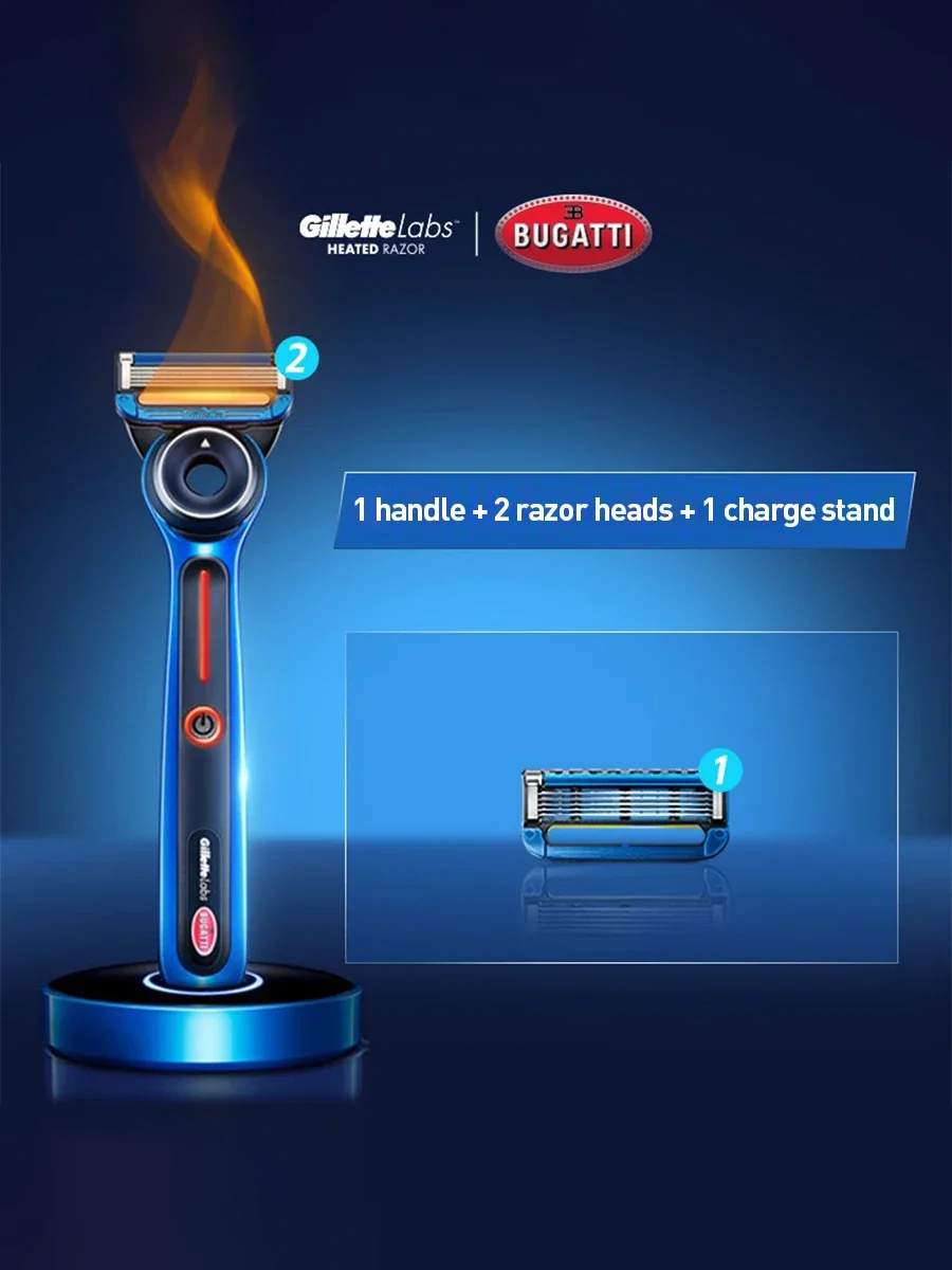 

Gillette labs Heated Razor Bugatti Limited Edition Dual Temperature Modes Flex Disc Blades Head Magnetic Wireless Charger