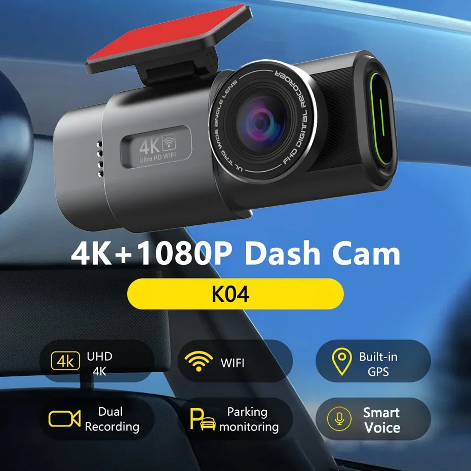 4K Dash Cam Dual Lens Ultra HD 2160P Car DVR Camera WIFI GPS Rear View Night Vision WDR Video Recorder 24H Parking Black Box