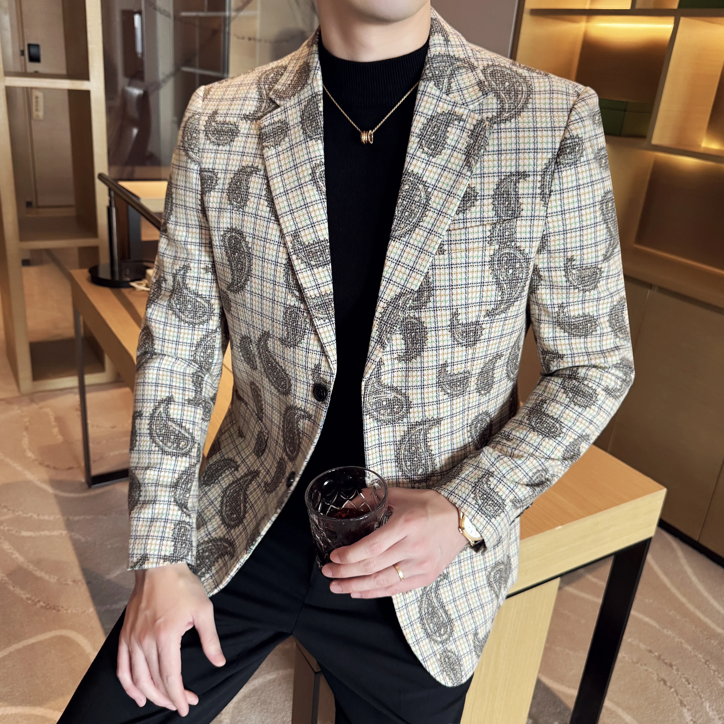 2025 Fashion Embroidery Jacquard Suit Jacket Korean Style Slim Fit Business Formal Social Prom Party Tuxedos Men Clothing 5XL-M