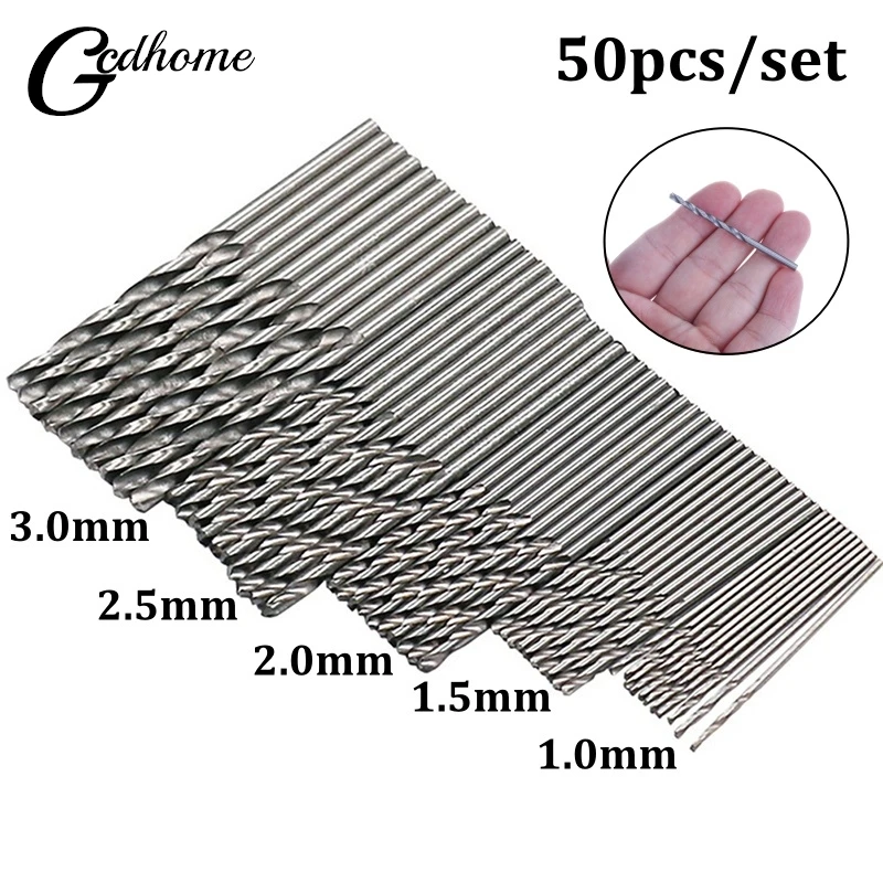 

50pcs Drill Bits 1/1.5/2/2.5/3mm HSS Titanium Coated Twist High Speed Steel Drill Bit Set Woodworking Wood Tool Drill Bits