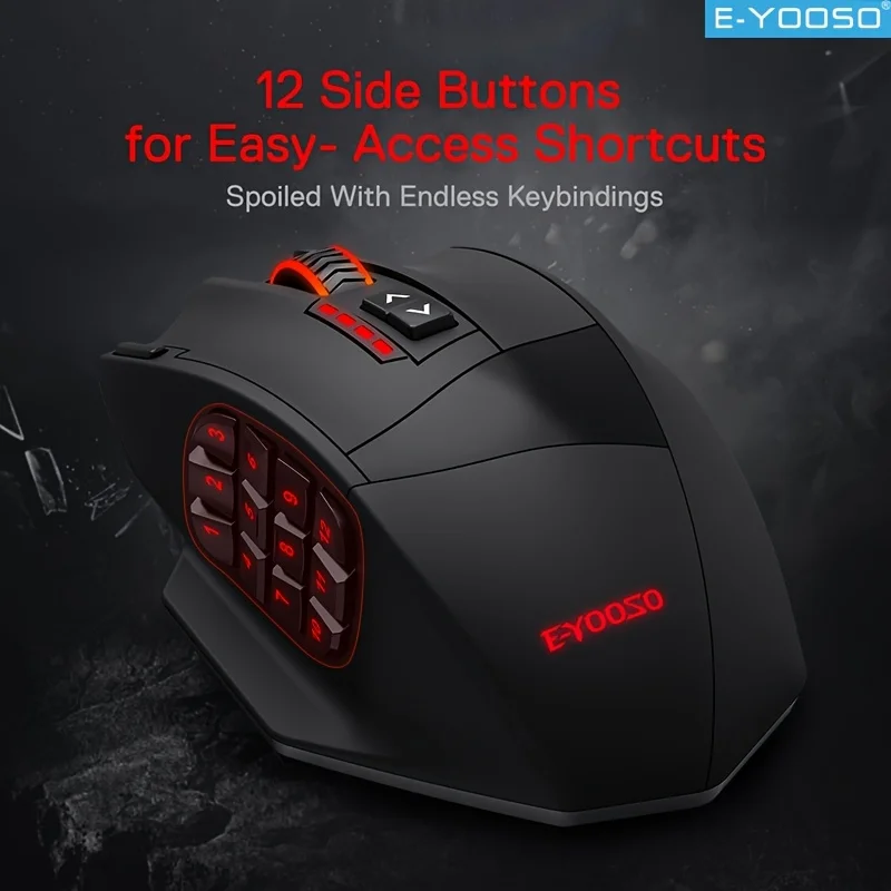 ماوس ألعاب سلكي E-YOOSO RGB شكل مريح 16400 ديسيبل متوحد الخواص قابل للتعديل يدعم تحرير ماكرو للكمبيوتر المكتبي/الكمبيوتر المحمول والمكتب