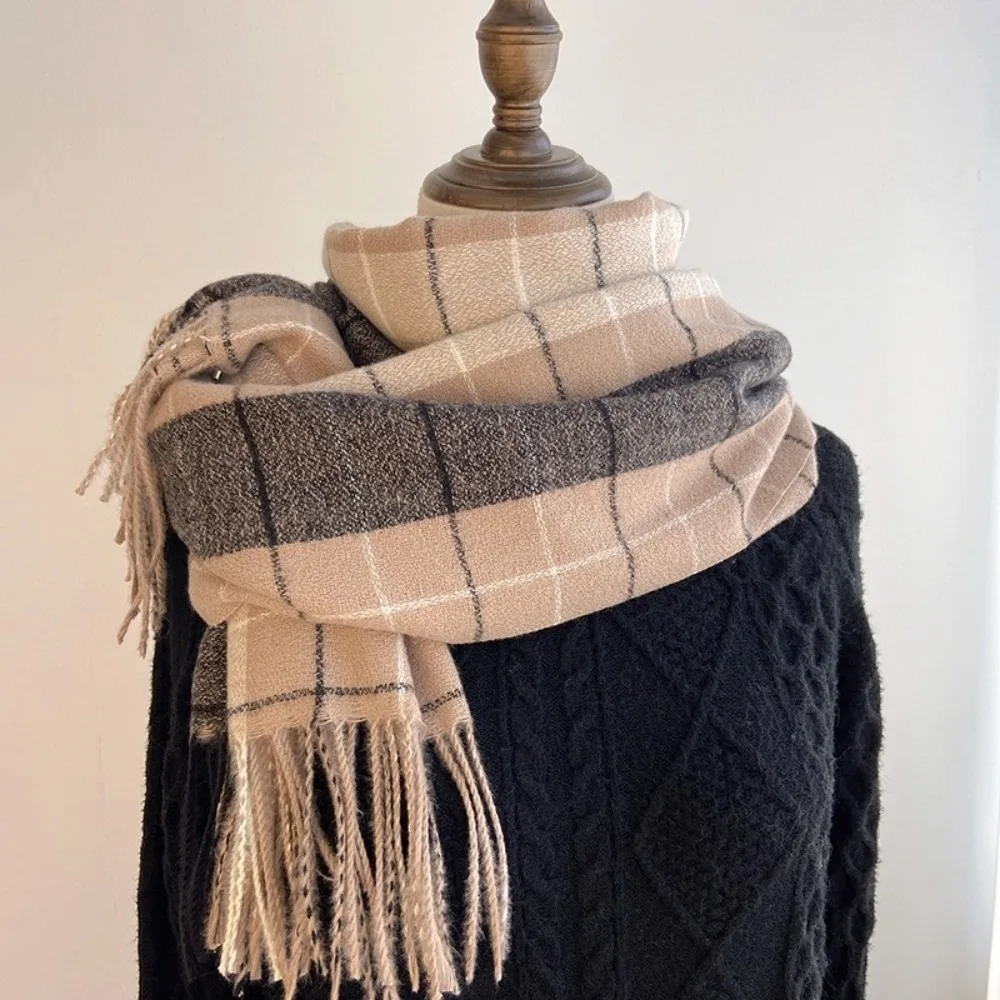 

Classic Imitation Cashmere Plaid Knitted Scarf Long Soft Men Thick Shawl Korean Style Large Double-sided Scarf Women
