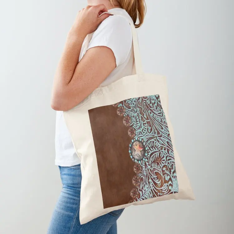 

Primitive cowboy cowgirl western country brown turquoise Tote Bag Beach bag hand bag Reusable bags
