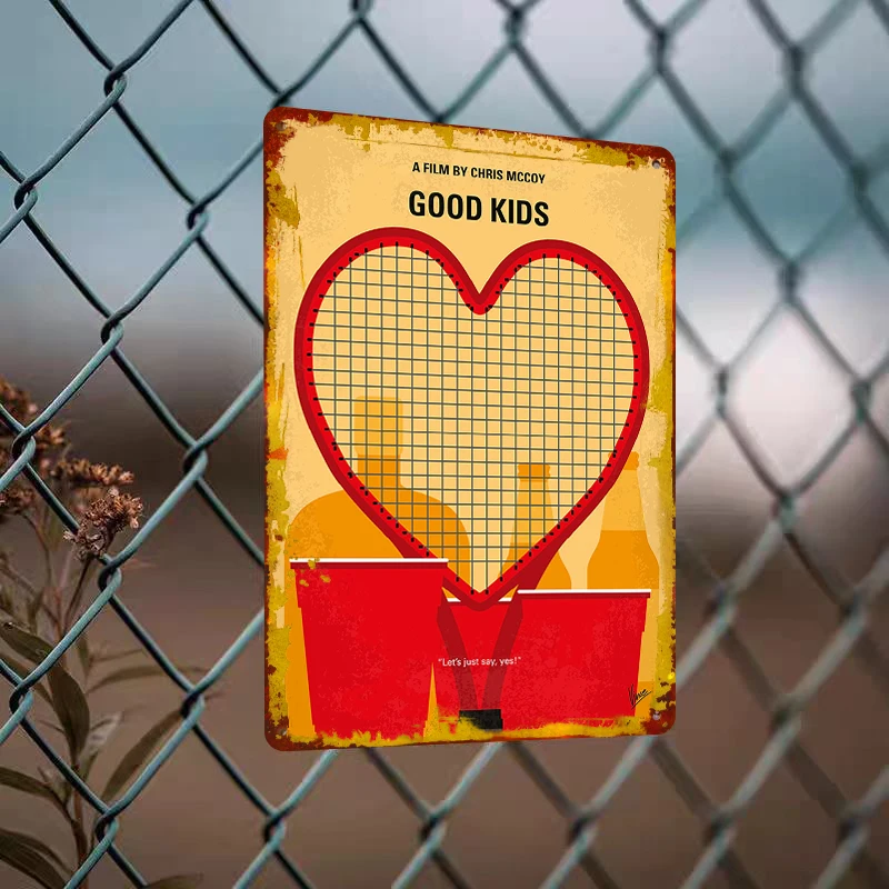 Creative Movie Poster Style Tin Sign Heart-shaped Tennis Racket Party Elements Vintage Wall Art