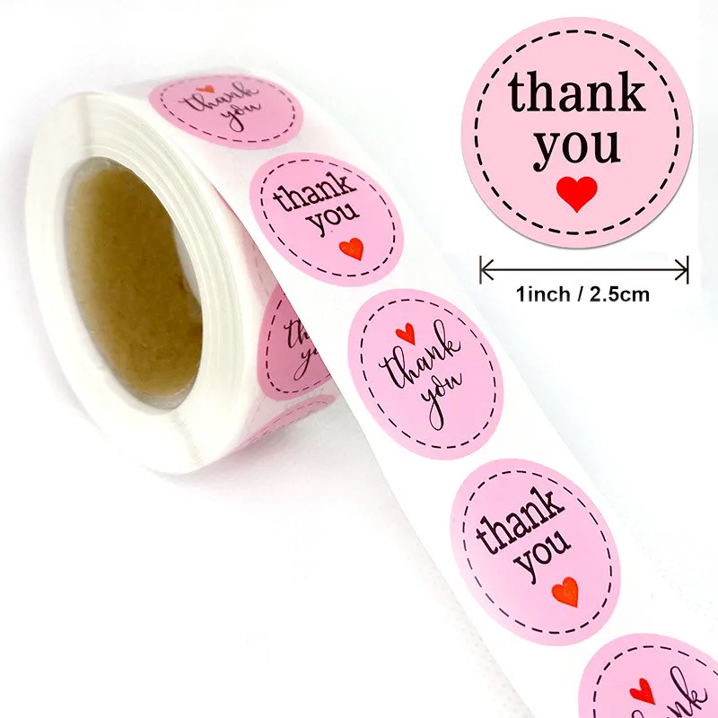 500pc Pink Thank You Seal Label Paper Sticker Envelope Heart Cute Round Sticker Stationery Label Sticker Gift Package Seal Paper