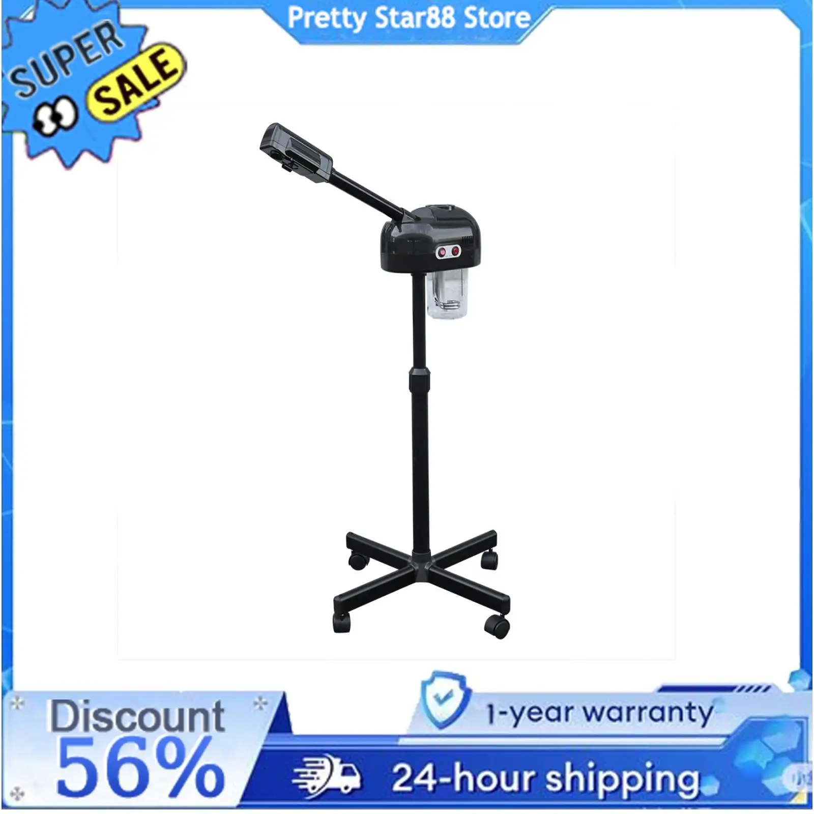 Facial Steamer Floor Standing Skin Care Equipment 800W Black for Salon Beauty and SPA Shop Beauty Skin 360° Swivel Wheels