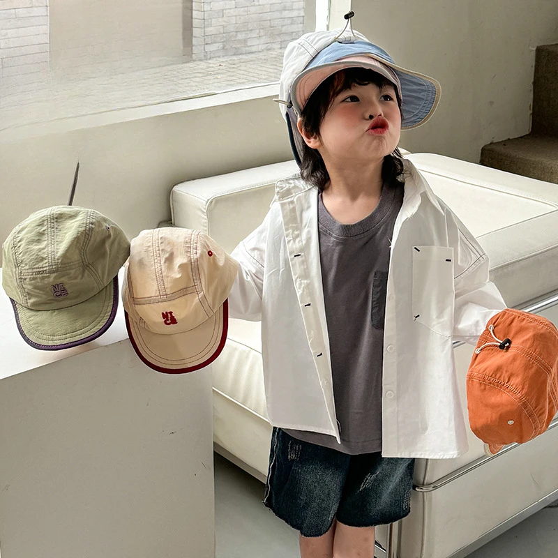 Summer New Children\'s Fashion Embroidery NICE Letter Boys and Girls Sunscreen Thin All-match Quick Dry Shade Baseball Cap