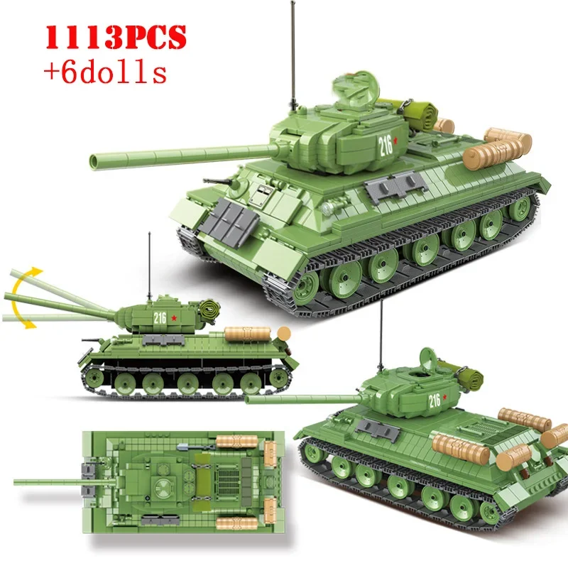 Military Tank Russia T-34 Medium Tank Building Blocks WW2 Soldier Army Weapons KV-2 Heavy Tank Bricks Children Toys Kids Gifts