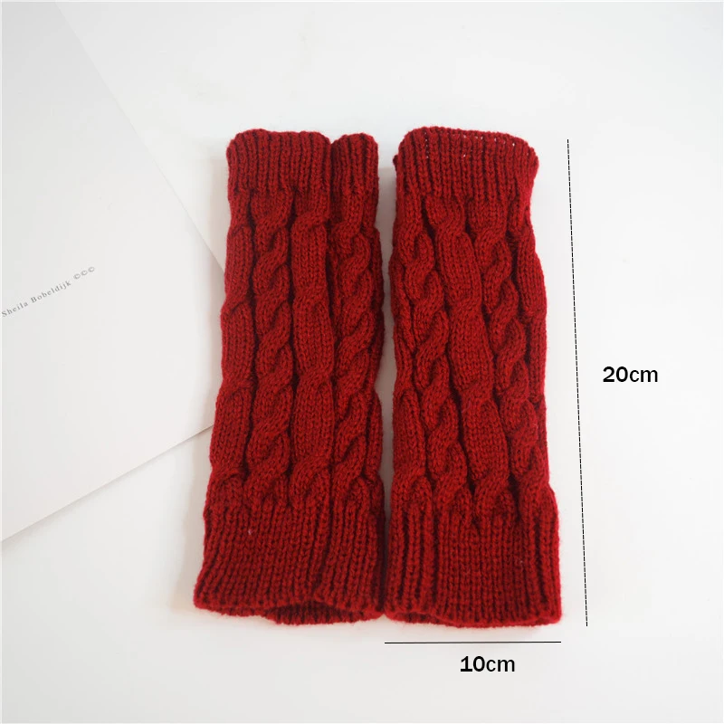 Winter Wolle Halbfinger Handschuhe Damen Twist Knit Warm Paar Fingerlose Reithandschuhe