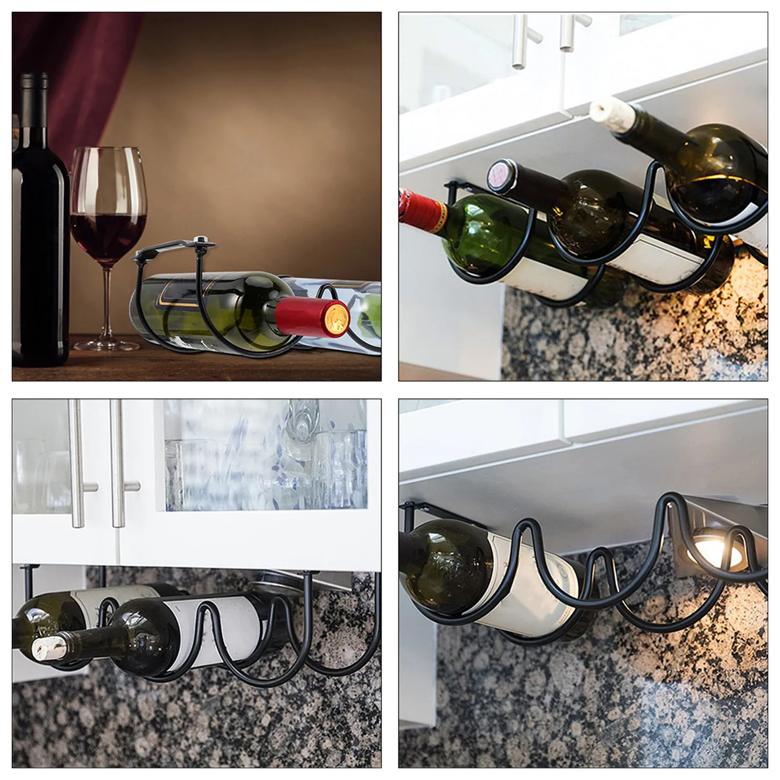 1Pcs Wine Rack Iron Under Cabinet Wave Design Bottle Holder Organizer Wine Display Shelf Space Saving Home Use