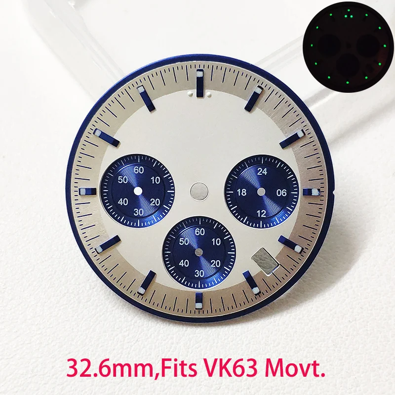 VK63 Dial 32.6mm Chronograph Modified By OMG Speed Watch Master Dials Green Luminous Custom S DIY Logo Japan Quartz Movement