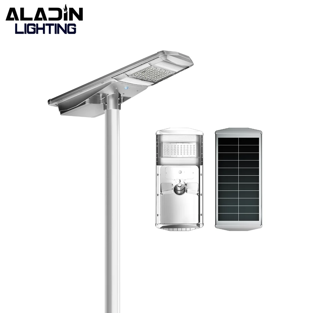 Aladin Solar Led Street Shoebox Light All-in-one Garden Road Park Fixture With Remote Control PIR Motion Sensor 40W 6500K IP66