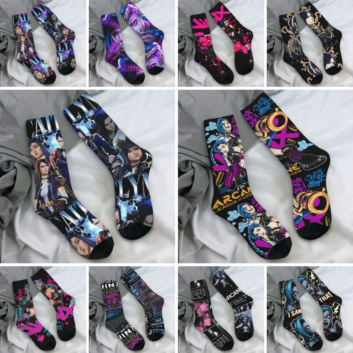 Caitlyn Arcane Socks Autumn League of Legends Anime Stockings Casual Couple Breathable Socks Printed Skateboard Non Slip Socks