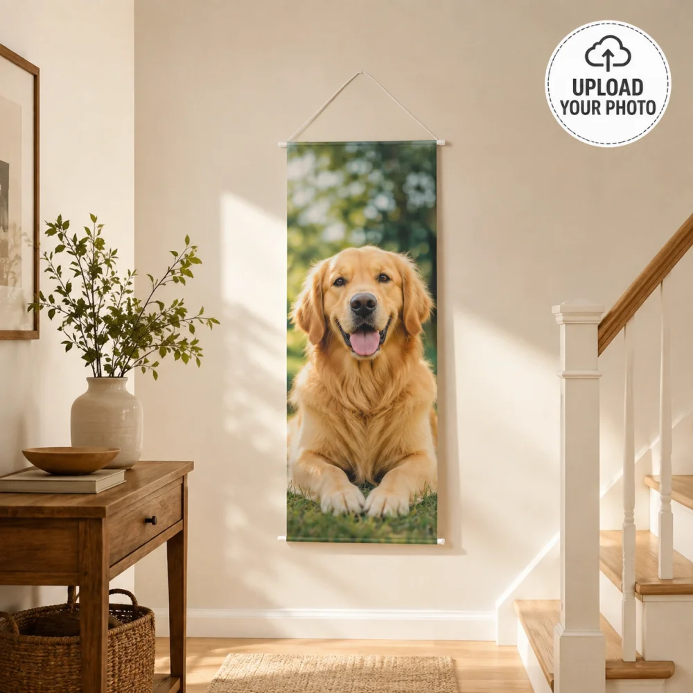 1Pc Personalized Photo Wall Hanging Banner Custom Picture Double Rod Flag Tapestry Home Bedroom Decor, Exclusive Gift