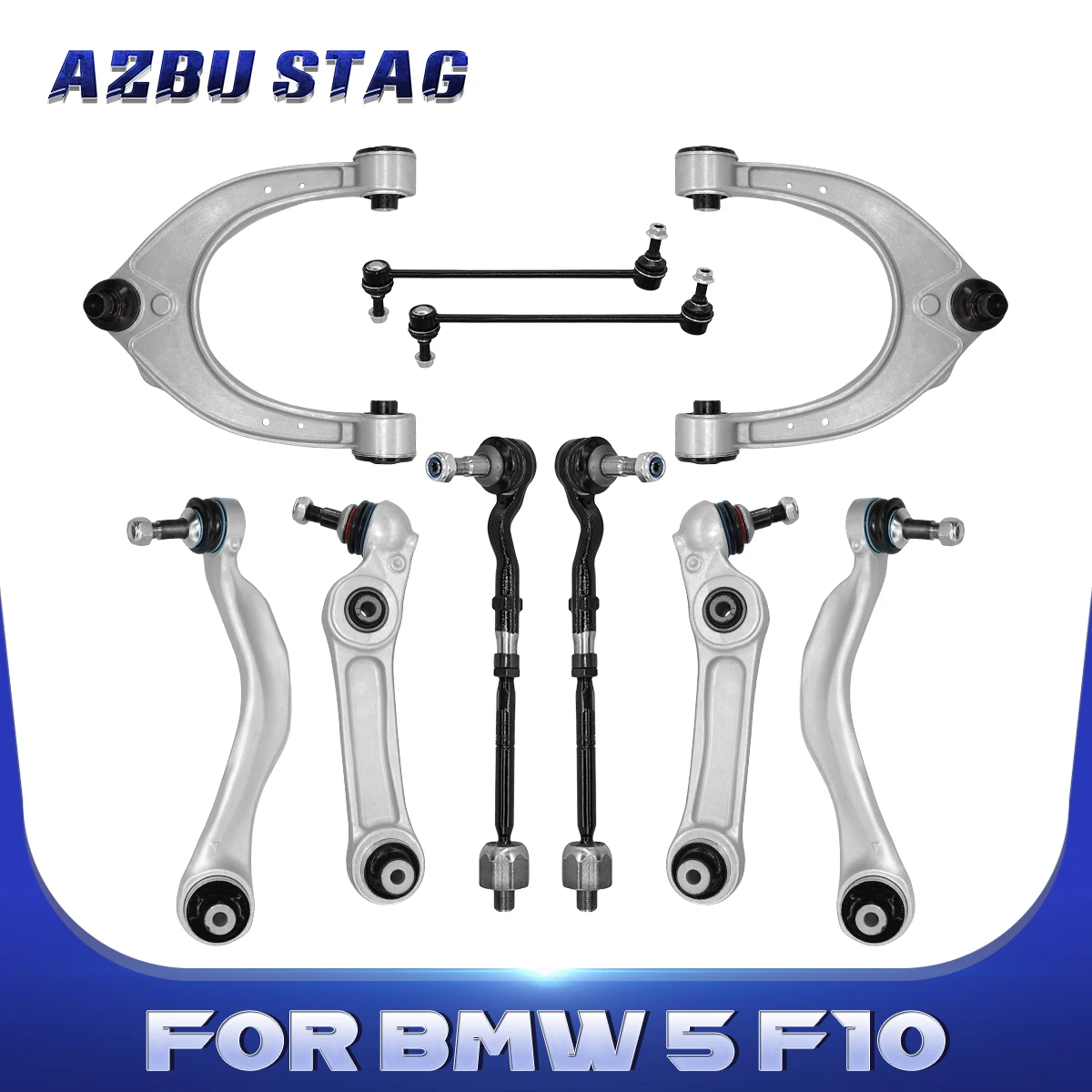 

AzbuStag 10Pcs Front Upper Lower Control Arm Sway Bar Link Tie Rod for BMW F10 528i 535d 535i 550i 640i 650i 2011-16