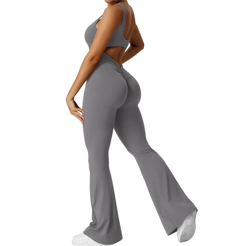 

Women Workout Flare Jumpsuits Backless Butt Lift Gym Yoga Jumpsuits