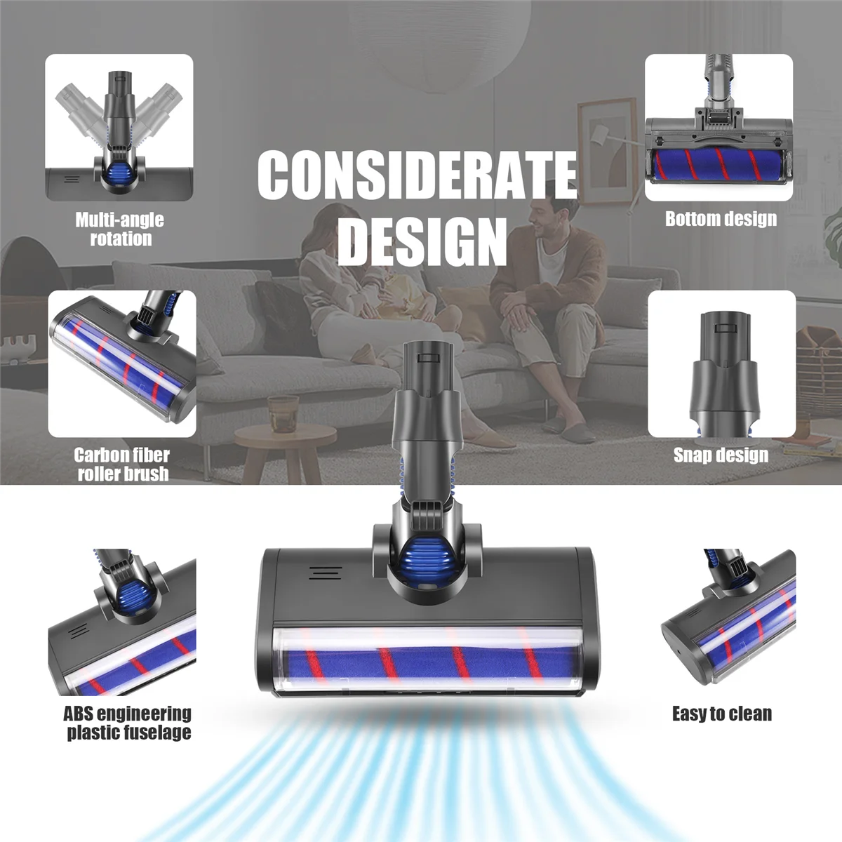 رأس منظف الأسطوانة اللينة لديسون ، مرفق مكنسة كهربائية لاسلكية مع مصباح أمامي ليد ، V6 ، DC58 ، DC59 ، DC61 ، DC62 ، DC74