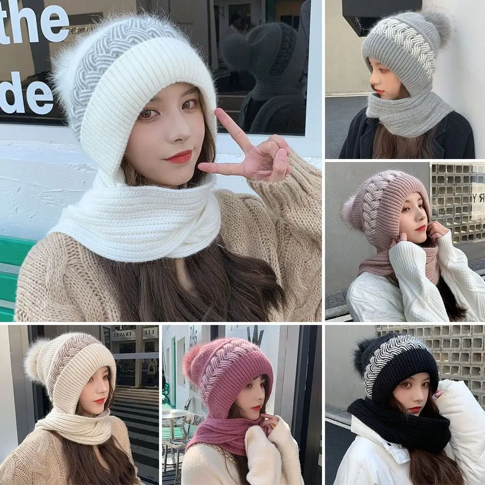 

Winter Soft Balaclava Beanie Hat Scarf Knitted Hat Neck Scarf Cap Neck Warmer