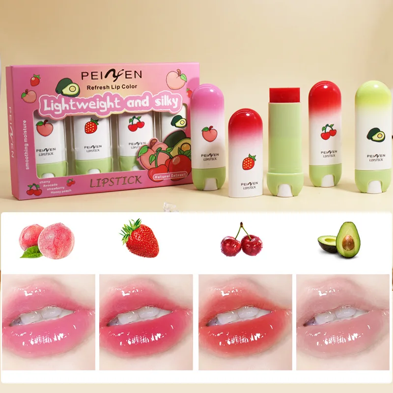 

4Pcs/Lot Fruit Color Changing Lip Balm Hydrating Lipstick Nourishes Moisturizing Lips Balm Reduce Lip Lines Lips Care Makeup