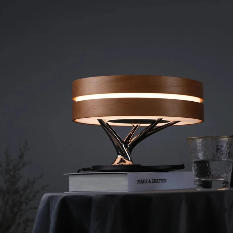 

Luxury modern design bedside LED desk lamp with music speakers and wireless charger night lamp