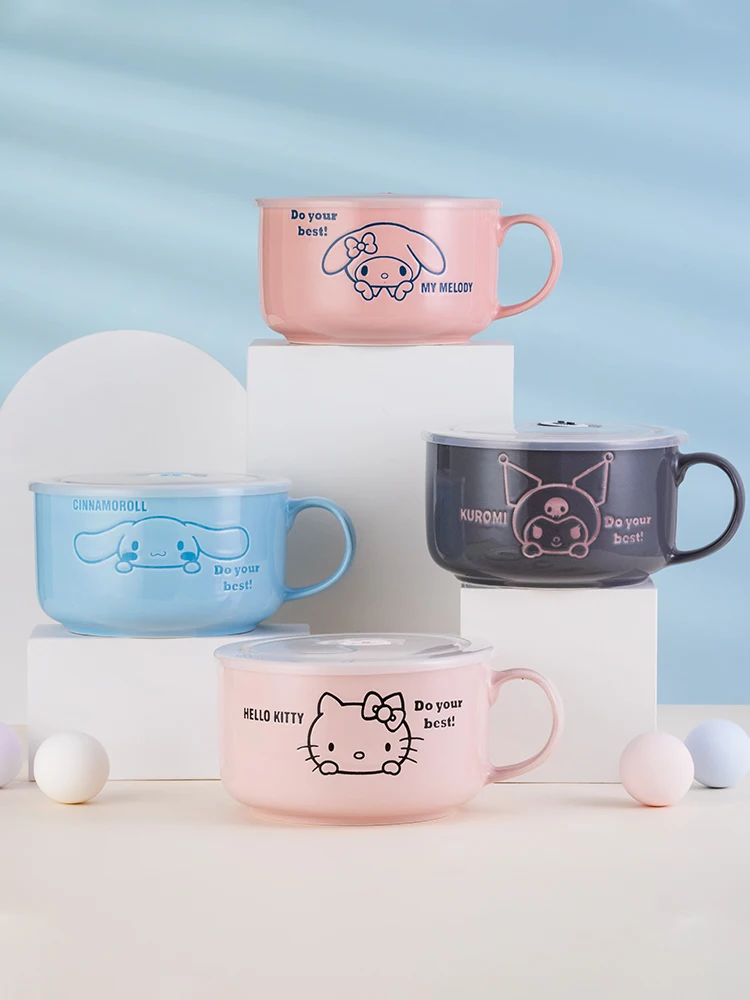 Sanrio Kawaii Ramen Bowl Hello Kitty Kuromi Cinnamoroll Pochacco Cartoon Anime Girl Heart Student Kitchen Multifunction Tablewar