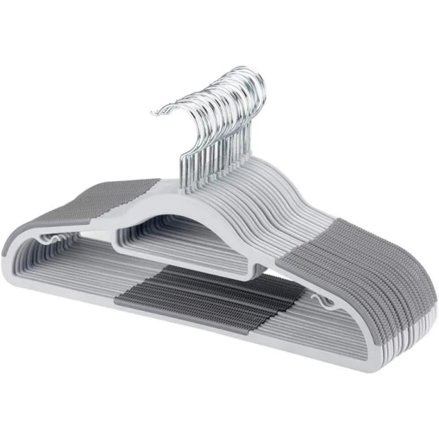 50 عبوة من الشماعات البلاستيكية شديدة التحمل مع مقابض غير قابلة للانزلاق لتنظيم خزانة فعالة، مثالية لفساتين القمصان والفساتين والمعاطف